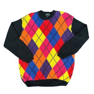 90s Limited Bold Colorful Argyle Knitted Crewneck Wool Sweater | Size XS